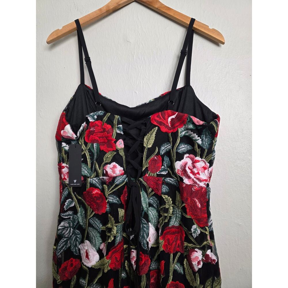 NWT Lulus Notorious Refinement Black Multi Embroidered Lace-Up Midi Dress XL - Picture 11 of 15